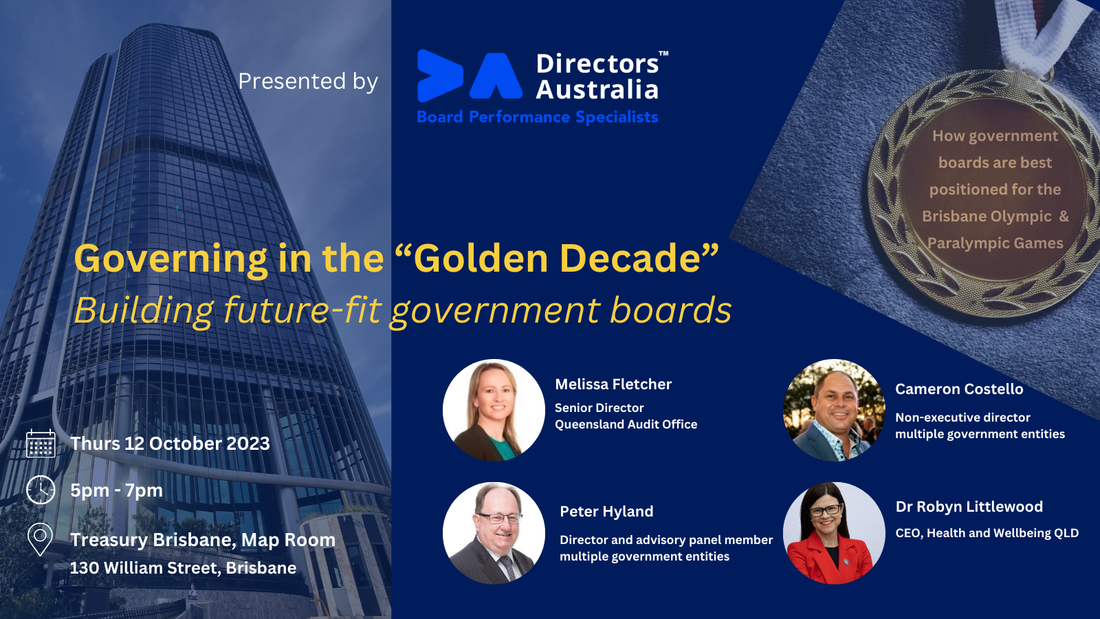 Invitation to attend in-person event presented by Directors Australia on Thursday 12 October 2023.